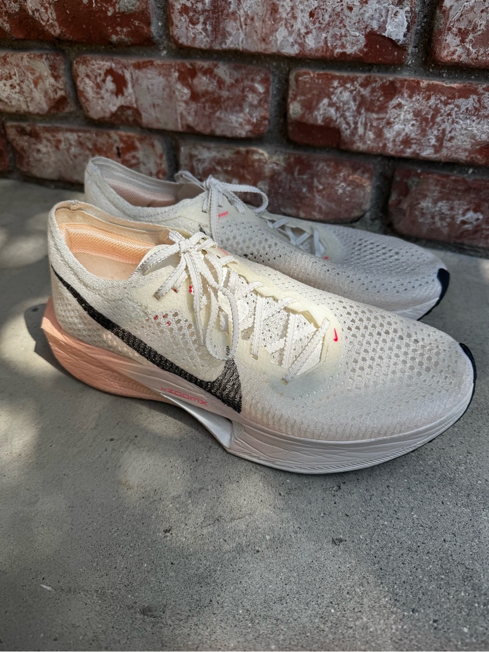 Nike Vaporfly 3 ZoomX Women’s Cream Running Shoes w/ Black Swoosh and Peach Heel